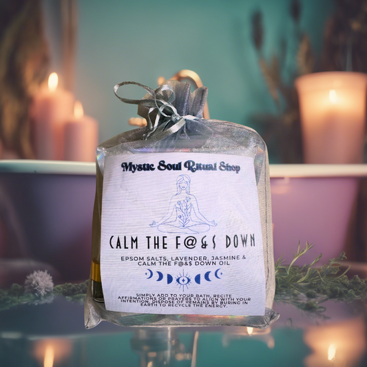 Calm the F Down ritual bath soak - lavender jasmine sea salt 5oz by Hex & Harvest Co. apothecary